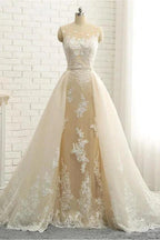 Mermaid \ Trumpet Jewel Neck Chapel Train Lace Tulle Lace Over Satin Regular Straps Formal See-Through Wedding Dresses