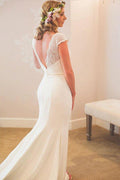Mermaid V-Neck Court Train Low Cut Satin Wedding Dress with Lace WD279