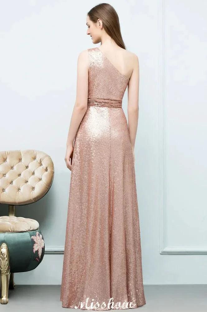 Misshow A-line Sequined One-shoulder Floor-Length Evening Dress Evening Dress