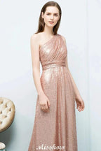 Misshow A-line Sequined One-shoulder Floor-Length Evening Dress Evening Dress