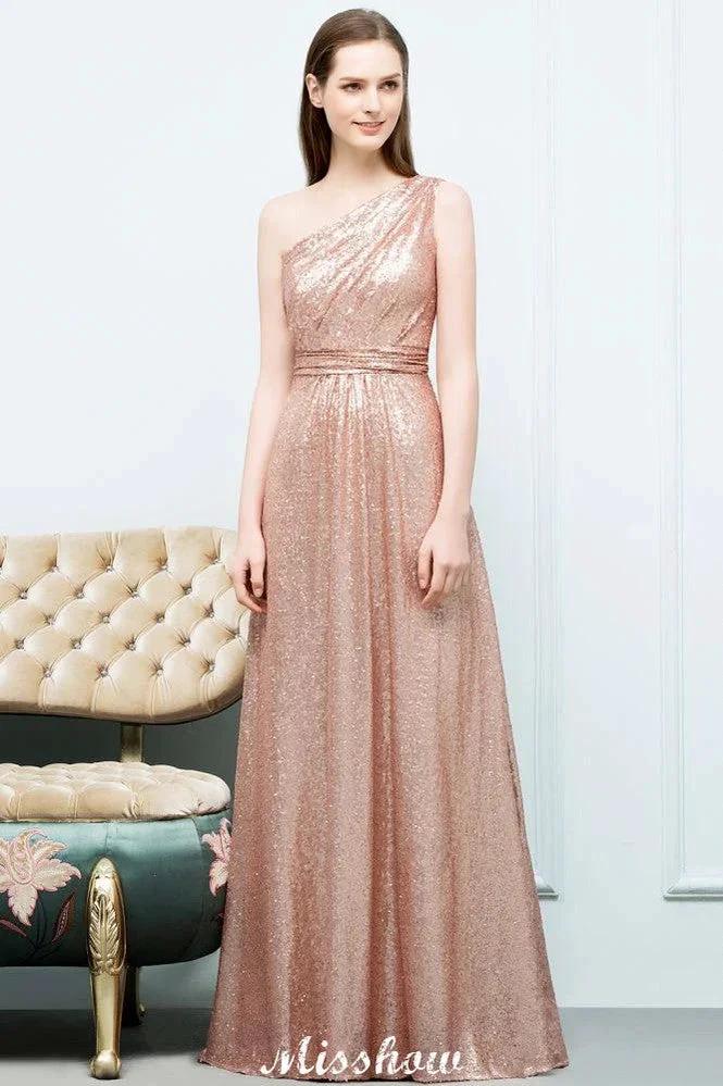 Misshow A-line Sequined One-shoulder Floor-Length Evening Dress Evening Dress