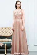 Misshow A-line Sequined One-shoulder Floor-Length Evening Dress Evening Dress