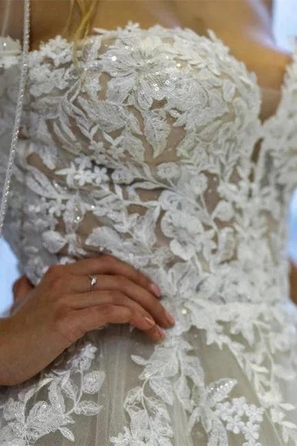 Modern A-line Off-the-shoulder Sleeveless Wedding Dresses With Lace