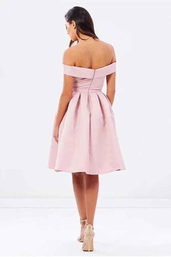 Natural Off-the-shoulder Pleated A-line Sleeveless Homecoming Dresses PD136