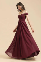 New Arrival A-line Off-the-shoulder Sweetheart Burgundy Long Bridesmaid Dress
