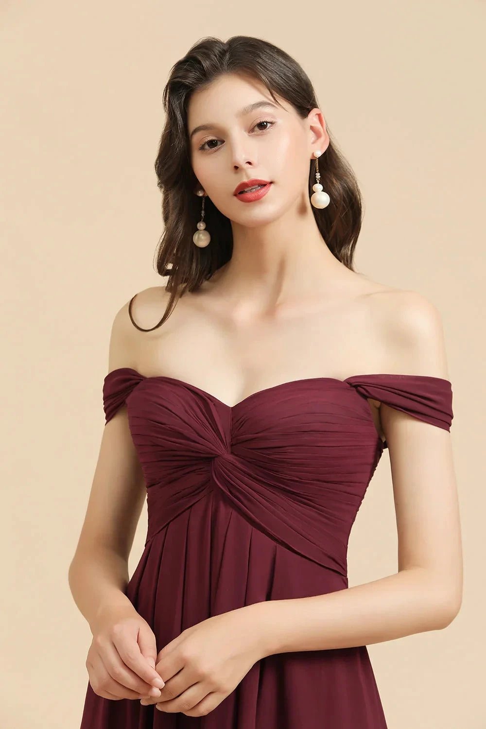 New Arrival A-line Off-the-shoulder Sweetheart Burgundy Long Bridesmaid Dress