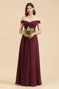 New Arrival A-line Off-the-shoulder Sweetheart Burgundy Long Bridesmaid Dress