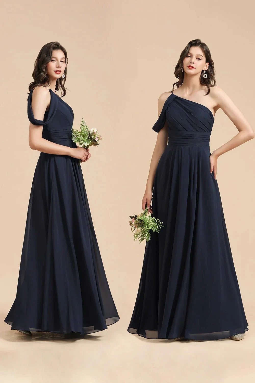 New Arrival Black One Shoulder A-line Long Bridesmaid Dress