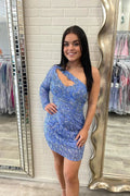 New Arrival One Shoulder Long Sleeve Sequined Homecoming Dress