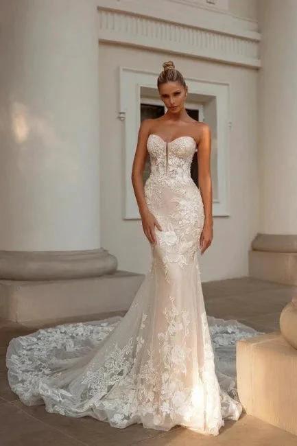 Noble sweetheart sleeveless mermaid lace Wedding dresses