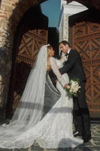 Noble vneck longsleeves mermaid lace Wedding dresses