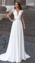 Abiti Donna Modest Bridal A Line Wedding Dress Summer 2025 Simple V-neck Backless Beach Wedding Dresses Long Train