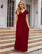 Numbersea Chiffon Bridesmaid Dress Cap Sleeves Maxi Prom Gowns Party Wedding Mother of The Bride Dresses for Women SEA28047