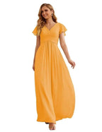 Numbersea Chiffon Bridesmaid Dress Cap Sleeves Maxi Prom Gowns Party Wedding Mother of The Bride Dresses for Women SEA28047