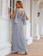 Numbersea Chiffon Bridesmaid Dresses with Split for Women Wedding Long Party Prom Gown Flutter Sleeve SEA28045