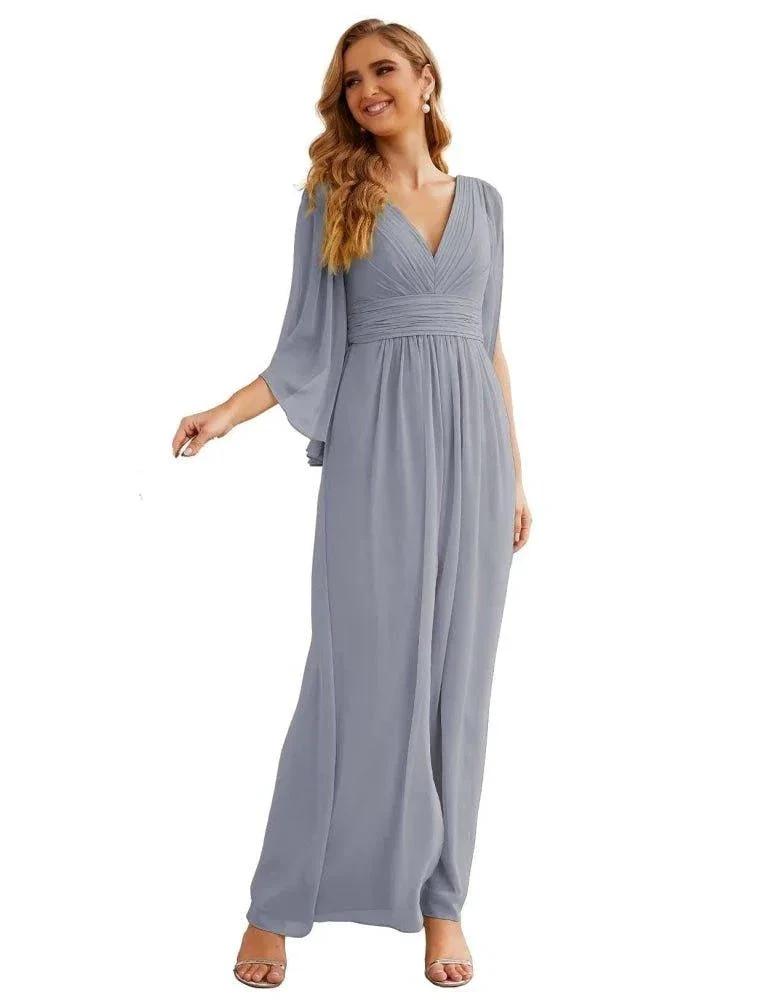 Numbersea Chiffon Bridesmaid Dresses with Split for Women Wedding Long Party Prom Gown Flutter Sleeve SEA28045