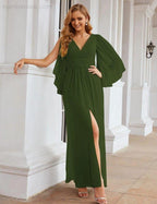 Numbersea Chiffon Bridesmaid Dresses with Split for Women Wedding Long Party Prom Gown Flutter Sleeve SEA28045