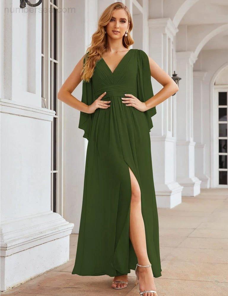 Numbersea Chiffon Bridesmaid Dresses with Split for Women Wedding Long Party Prom Gown Flutter Sleeve SEA28045