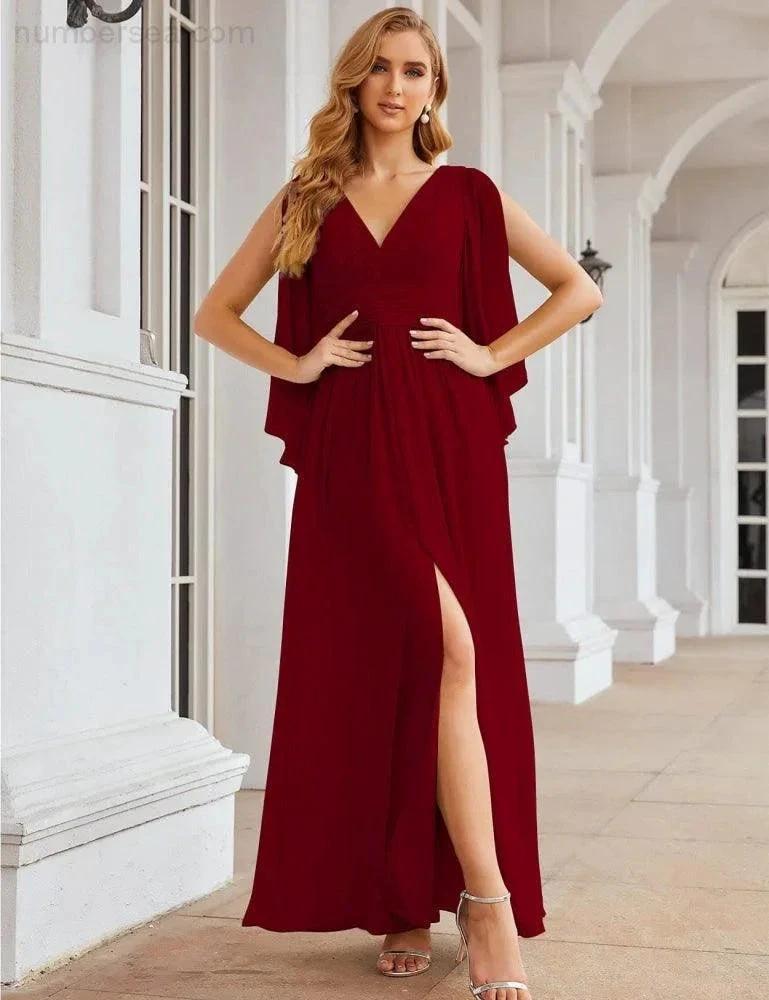 Numbersea Chiffon Bridesmaid Dresses with Split for Women Wedding Long Party Prom Gown Flutter Sleeve SEA28045
