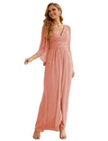 Numbersea Chiffon Bridesmaid Dresses with Split for Women Wedding Long Party Prom Gown Flutter Sleeve SEA28045
