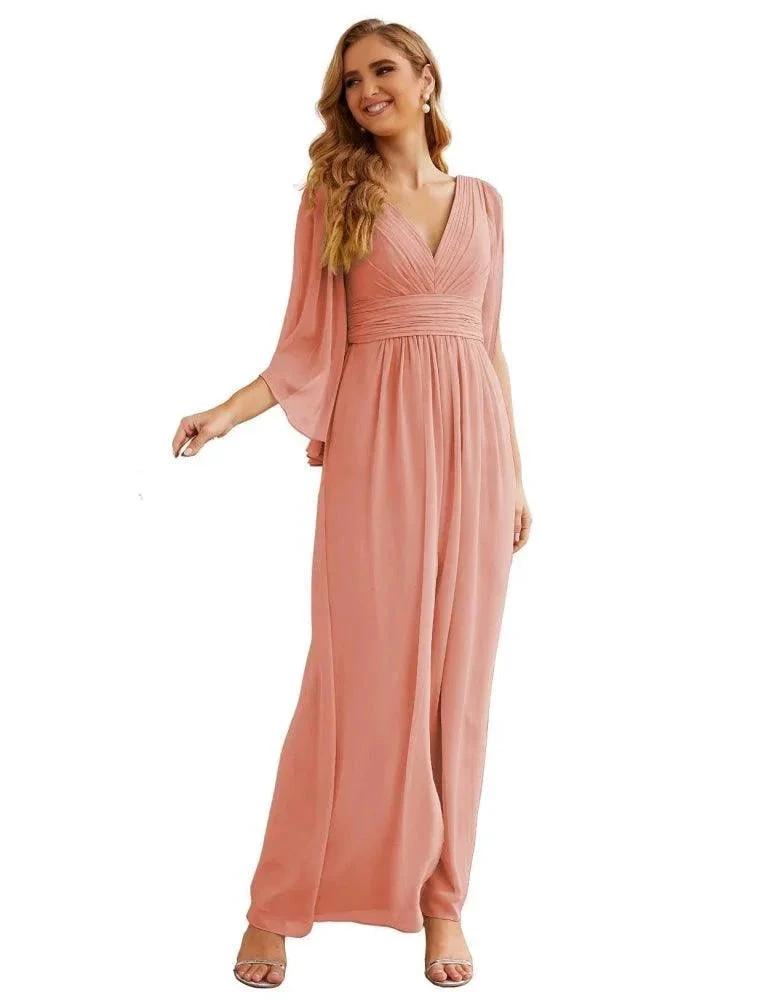 Numbersea Chiffon Bridesmaid Dresses with Split for Women Wedding Long Party Prom Gown Flutter Sleeve SEA28045