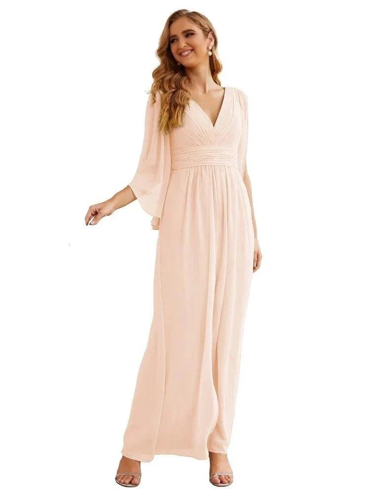 Numbersea Chiffon Bridesmaid Dresses with Split for Women Wedding Long Party Prom Gown Flutter Sleeve SEA28045