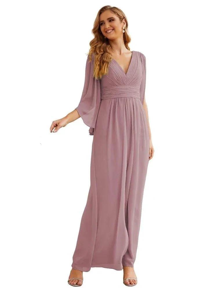 Numbersea Chiffon Bridesmaid Dresses with Split for Women Wedding Long Party Prom Gown Flutter Sleeve SEA28045