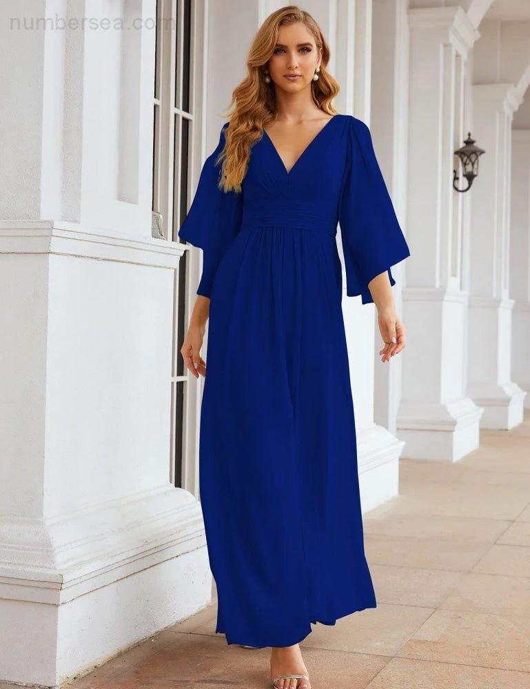 Numbersea Chiffon Bridesmaid Dresses with Split for Women Wedding Long Party Prom Gown Flutter Sleeve SEA28045