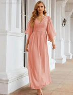 Numbersea Chiffon Bridesmaid Dresses with Split for Women Wedding Long Party Prom Gown Flutter Sleeve SEA28045