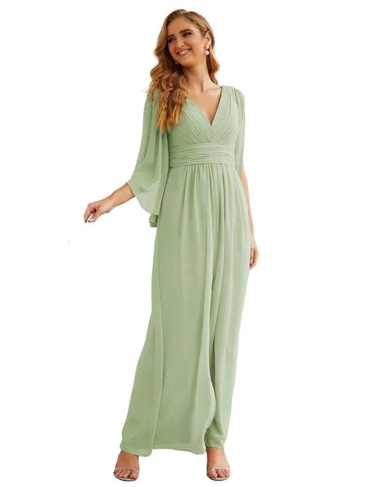 Numbersea Chiffon Bridesmaid Dresses with Split for Women Wedding Long Party Prom Gown Flutter Sleeve SEA28045