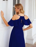 Numbersea Chiffon Cold Shoulder Long Bridesmaid Dresses Plus Size Formal Prom Gowns for Women Party Wedding  SEA28070