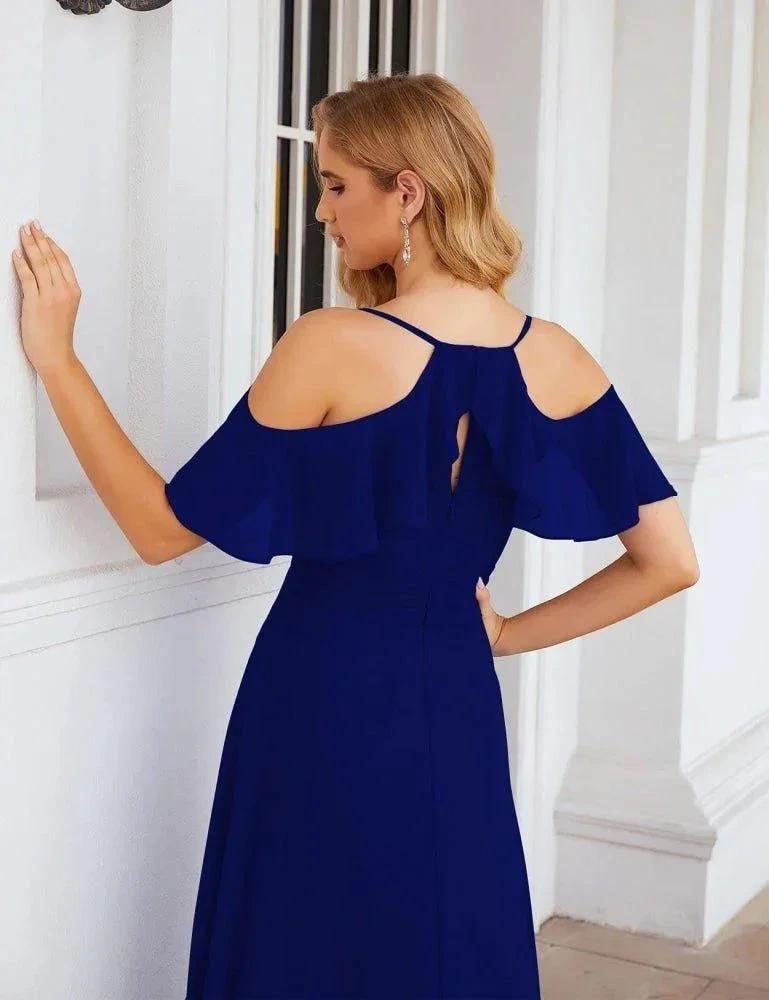 Numbersea Chiffon Cold Shoulder Long Bridesmaid Dresses Plus Size Formal Prom Gowns for Women Party Wedding  SEA28070