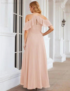 Numbersea Chiffon Cold Shoulder Long Bridesmaid Dresses Plus Size Formal Prom Gowns for Women Party Wedding  SEA28070