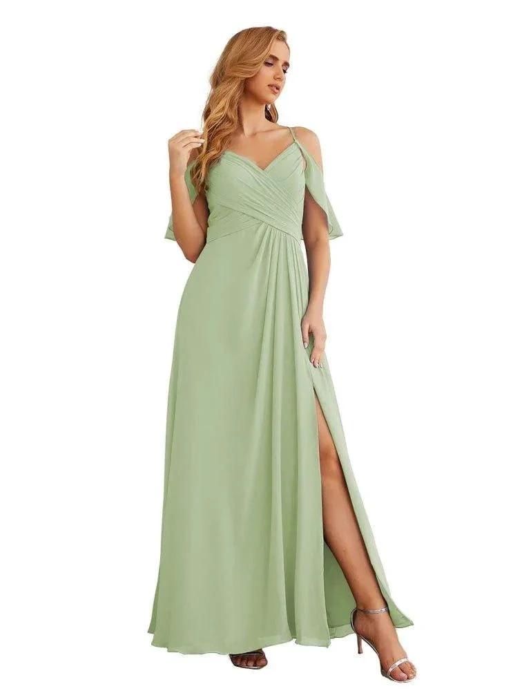 Numbersea Chiffon Cold Shoulder Long Bridesmaid Dresses Plus Size Formal Prom Gowns for Women Party Wedding  SEA28070