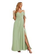 Numbersea Chiffon Cold Shoulder Long Bridesmaid Dresses Plus Size Formal Prom Gowns for Women Party Wedding  SEA28070