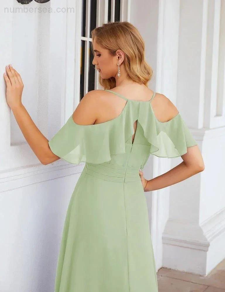 Numbersea Chiffon Cold Shoulder Long Bridesmaid Dresses Plus Size Formal Prom Gowns for Women Party Wedding  SEA28070