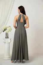 Numbersea Chiffon Halter Bridesmaid Dresses Long A-Line Formal Evening Dress 2805
