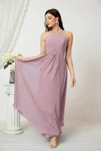 Numbersea Chiffon Halter Bridesmaid Dresses Long A-Line Formal Evening Dress 2805