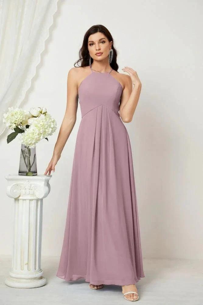 Numbersea Chiffon Halter Bridesmaid Dresses Long A-Line Formal Evening Dress 2805