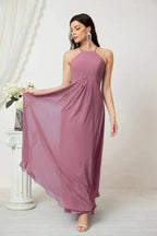Numbersea Chiffon Halter Bridesmaid Dresses Long A-Line Formal Evening Dress 2805
