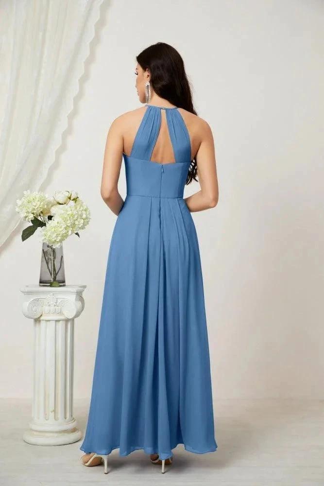 Numbersea Chiffon Halter Bridesmaid Dresses Long A-Line Formal Evening Dress 2805