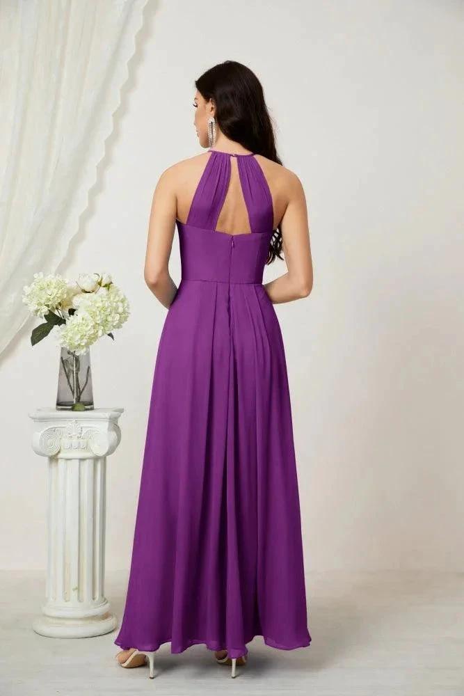 Numbersea Chiffon Halter Bridesmaid Dresses Long A-Line Formal Evening Dress 2805