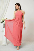 Numbersea Chiffon Halter Bridesmaid Dresses Long A-Line Formal Evening Dress 2805