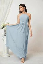 Numbersea Chiffon Halter Bridesmaid Dresses Long A-Line Formal Evening Dress 2805
