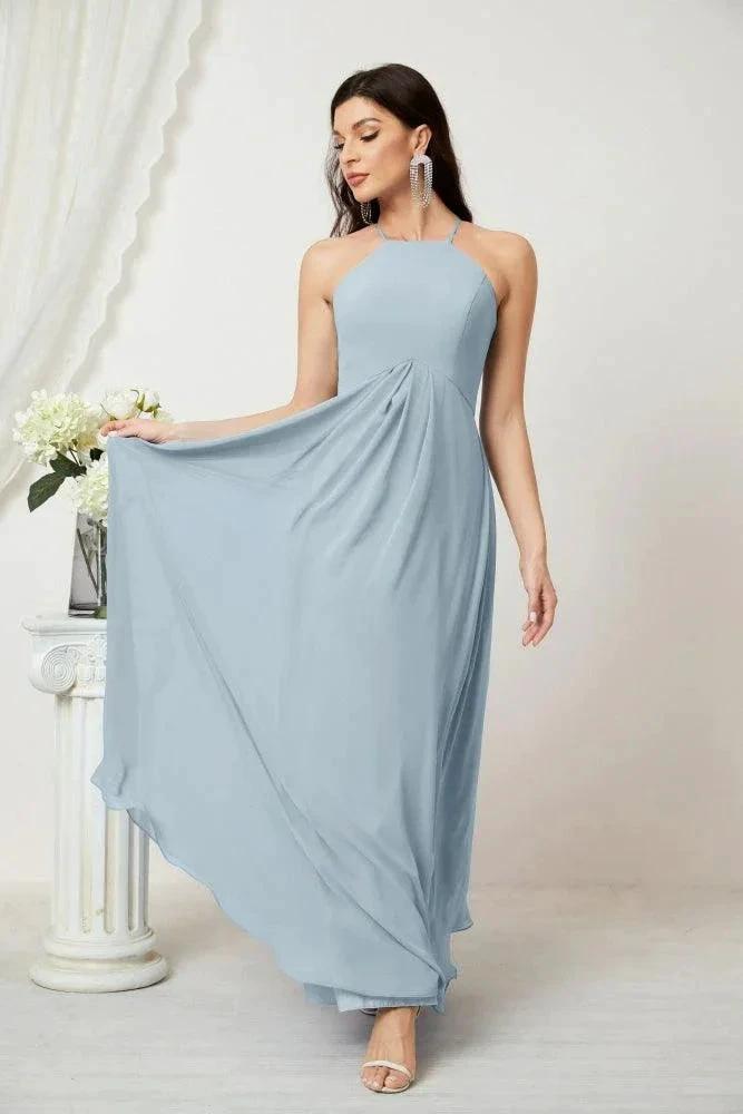 Numbersea Chiffon Halter Bridesmaid Dresses Long A-Line Formal Evening Dress 2805