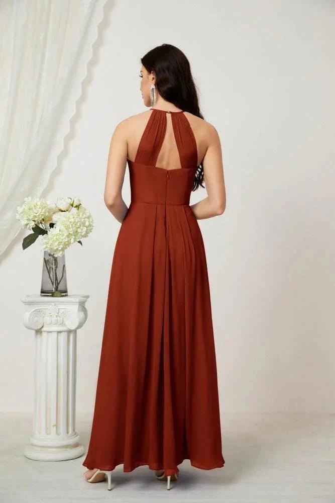 Numbersea Chiffon Halter Bridesmaid Dresses Long A-Line Formal Evening Dress 2805
