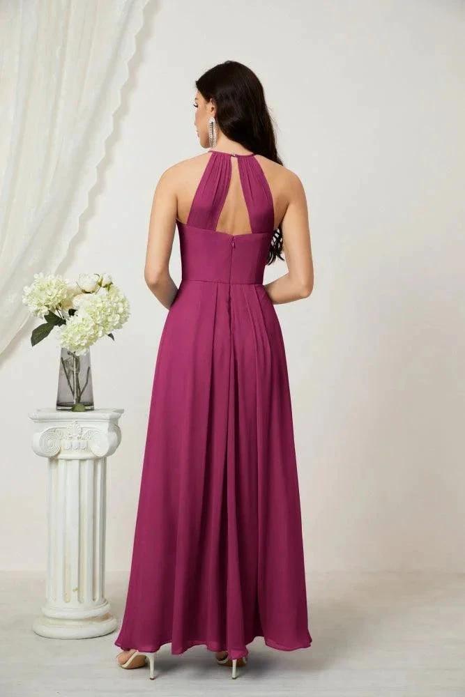 Numbersea Chiffon Halter Bridesmaid Dresses Long A-Line Formal Evening Dress 2805