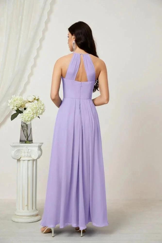 Numbersea Chiffon Halter Bridesmaid Dresses Long A-Line Formal Evening Dress 2805