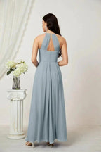 Numbersea Chiffon Halter Bridesmaid Dresses Long A-Line Formal Evening Dress 2805