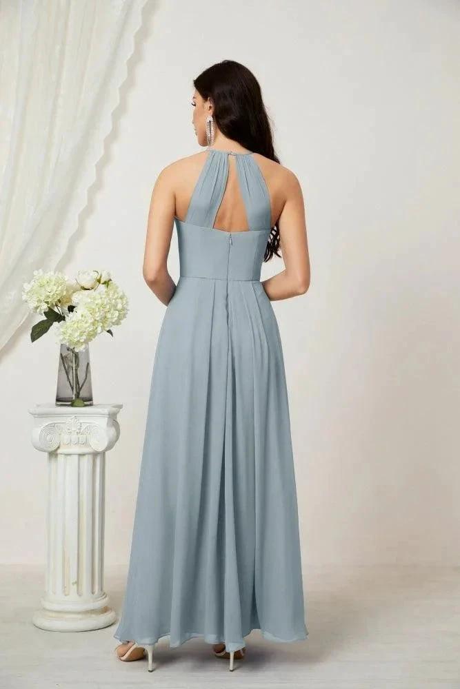 Numbersea Chiffon Halter Bridesmaid Dresses Long A-Line Formal Evening Dress 2805